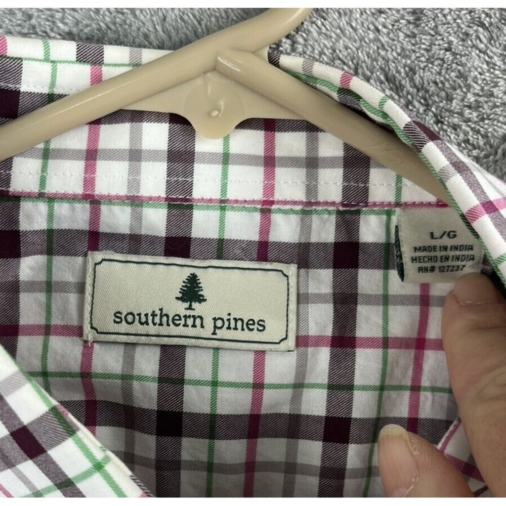3/$20 Southern Pines Mens Large Pink Plaid Long Sleeve Cotton Button Shirt - Picture 2 of 4